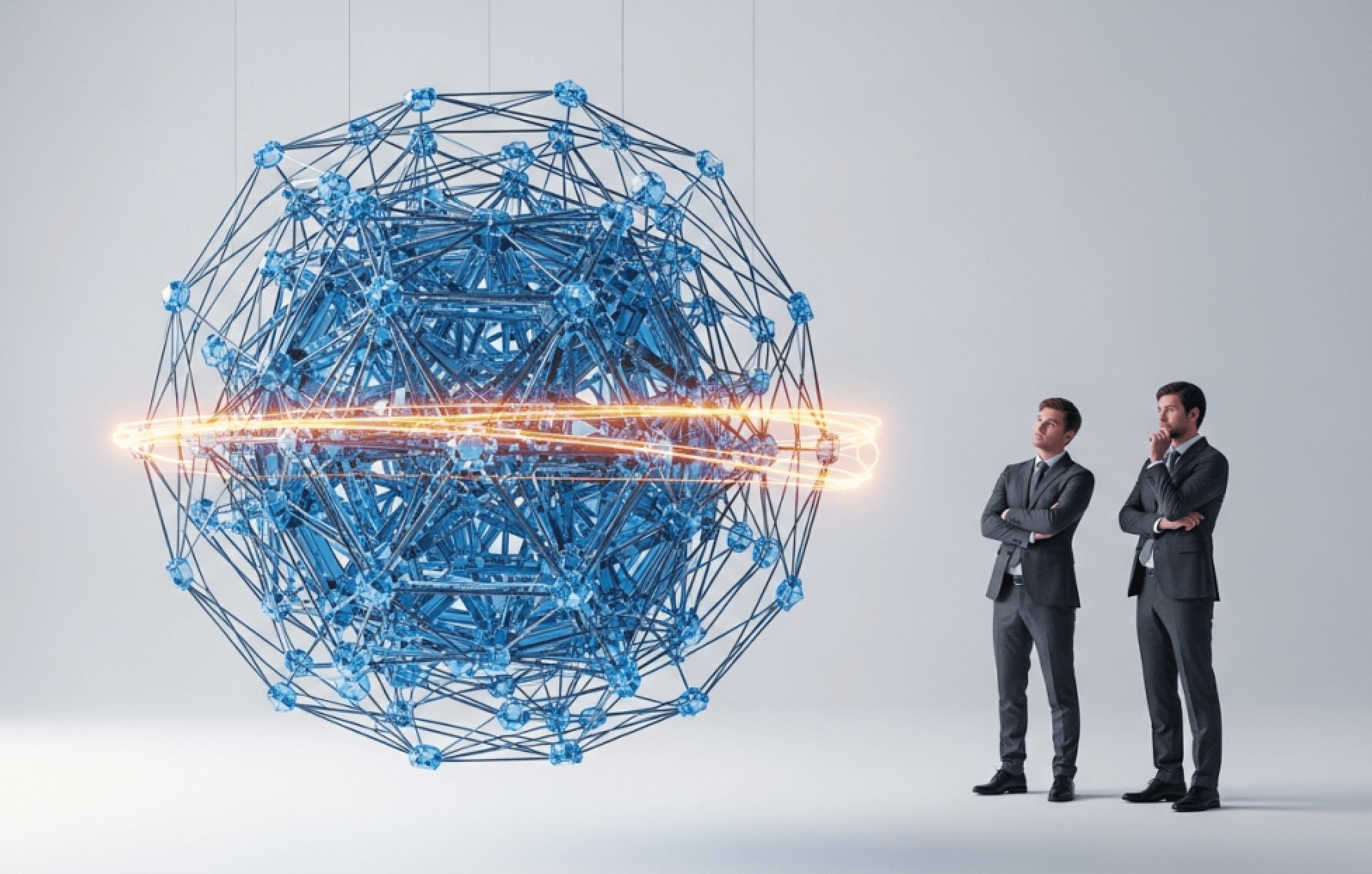 Two man looking at an AI representation